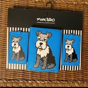 NWOT Marc Tetro Passport Holder/Luggage Tag Set Blue Schnauzer